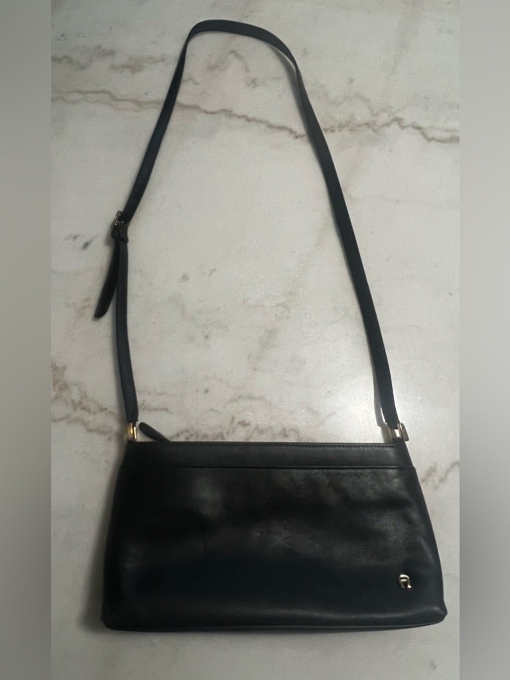 Vintage Etienne Aigner Black Leather 3 Compartment Crossbody Bag